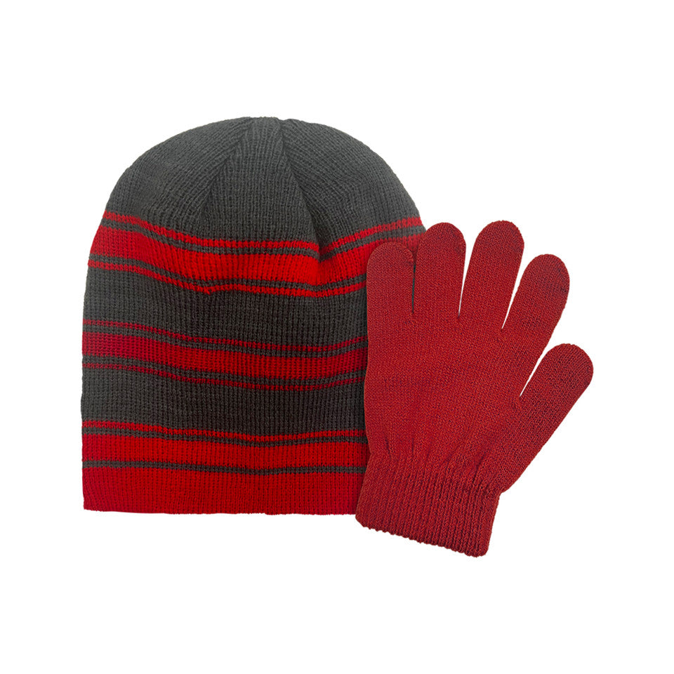 ACRYLIC KNIT STRIPED SET - SIZE 8-16 RED