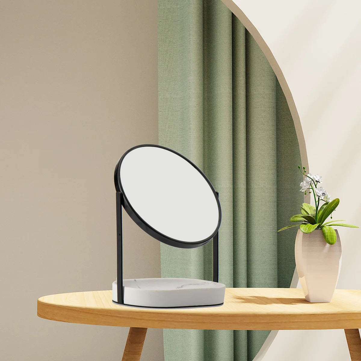 Matte Black - 8" Modern Marble 360 Rotation Tabletop Vanity Mirror 1X/5X
