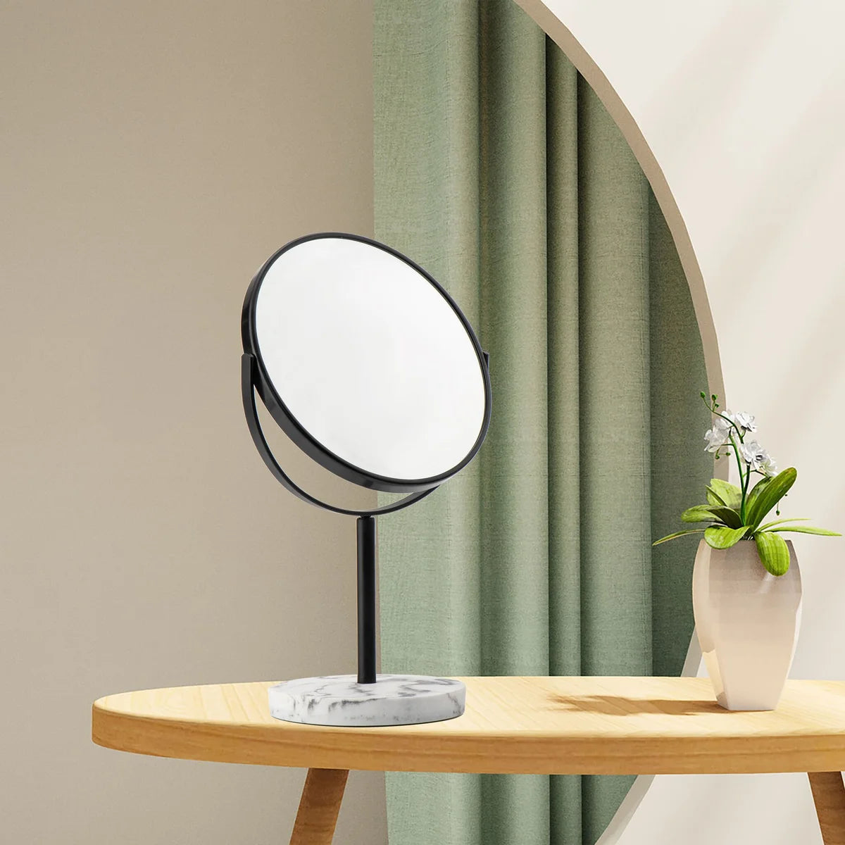Matte Black - 8.35" Marble Classic 360 Rotation Tabletop Vanity Mirror 1X/5X