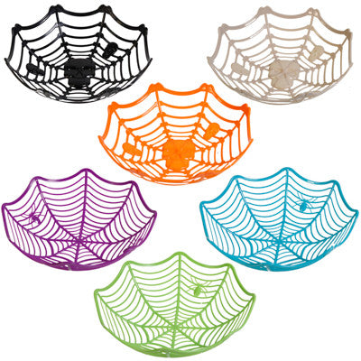 Web 3-D Basket w/ Spider or Skull Accents Plastic 6AST Colors 11IN DIA X 3IN H