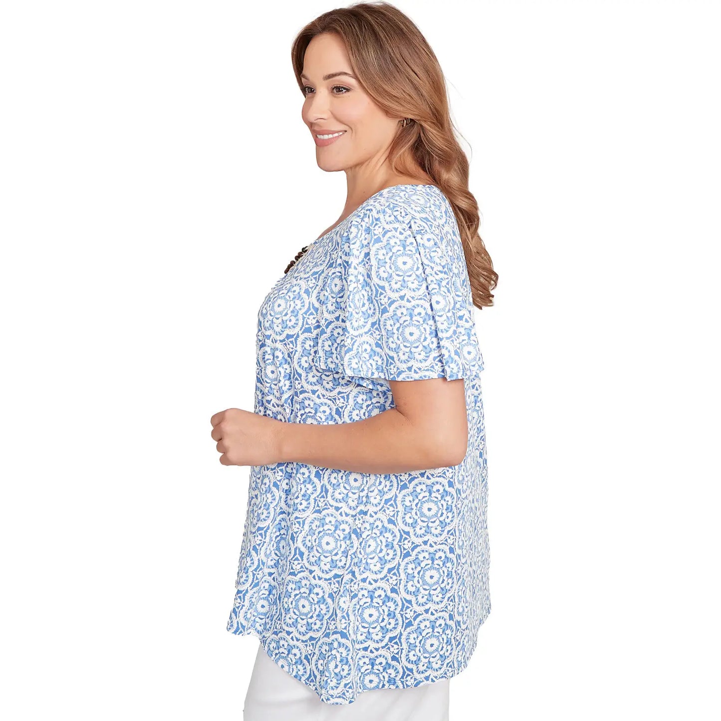 Plus Beaded Macramé Puff Print Tee - Ruby Rd