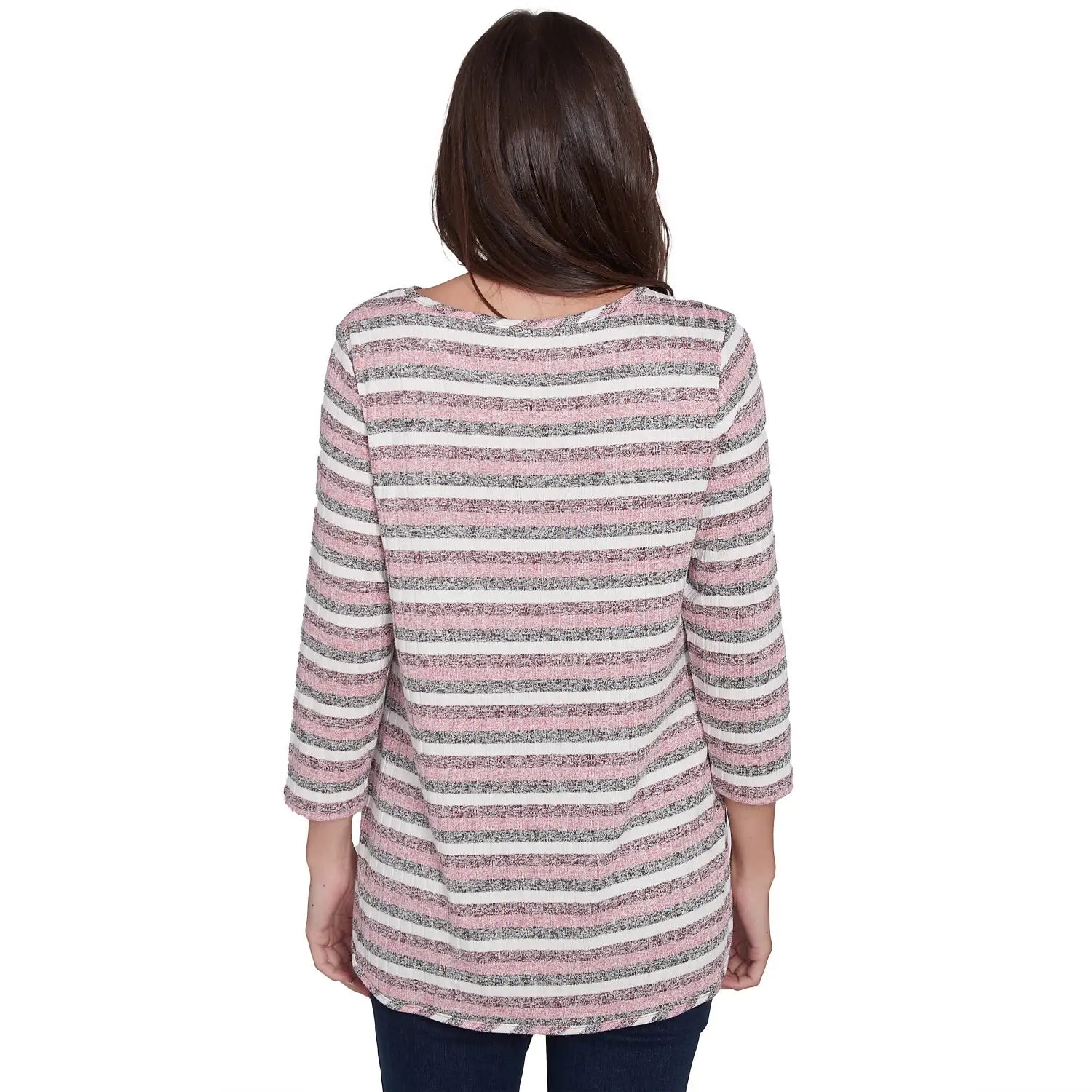 Boat Neck Marled Striped Rib Knit Top Pome Granate Multi - Ruby Rd