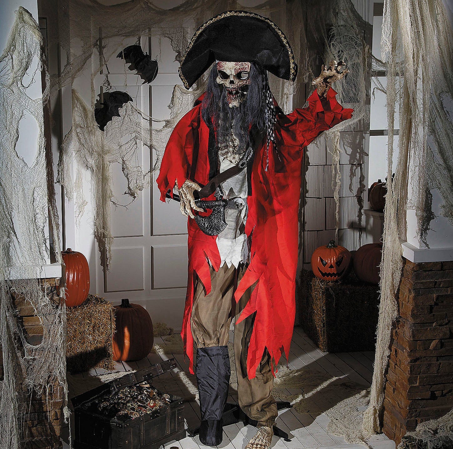 6 Ft. Standing Animated Plastic Skeleton Pirate