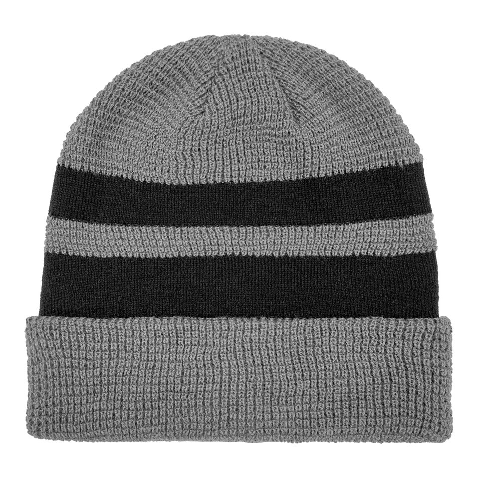 WAFFLE KNIT STRIPED CUFF HAT GREY