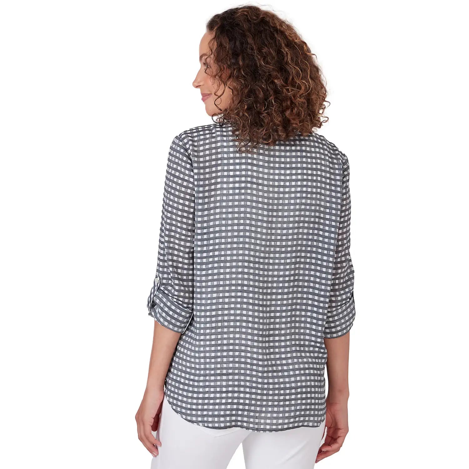 Gingham Silky Slub Top Black Multi - Ruby Rd