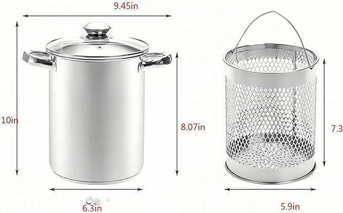 Olla de espárragos de acero inoxidable con cesta y tapa pasta 6.3 in 4L