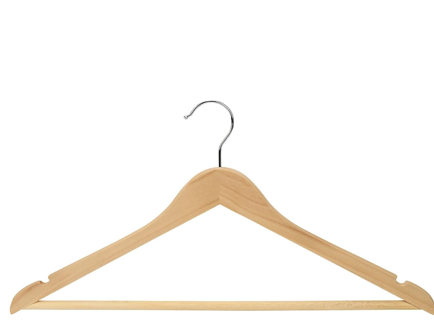 Glossy Natural/Chrome - S/5 Wood Suit Hanger w/ Bar