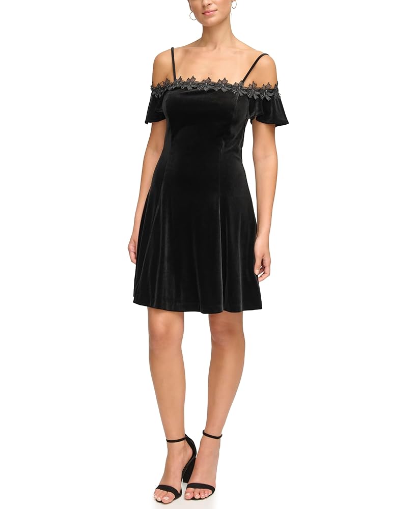 Velvet Off The Shoulder Mini Dress Black - Kensie