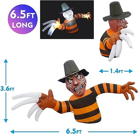 6.5 FT Long Inflatable Zombie Freddy Krueger