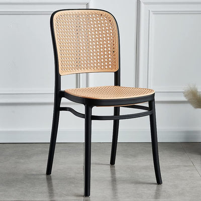 Commercial Rattan -Style Stackable Plastic Dining Chair Black
