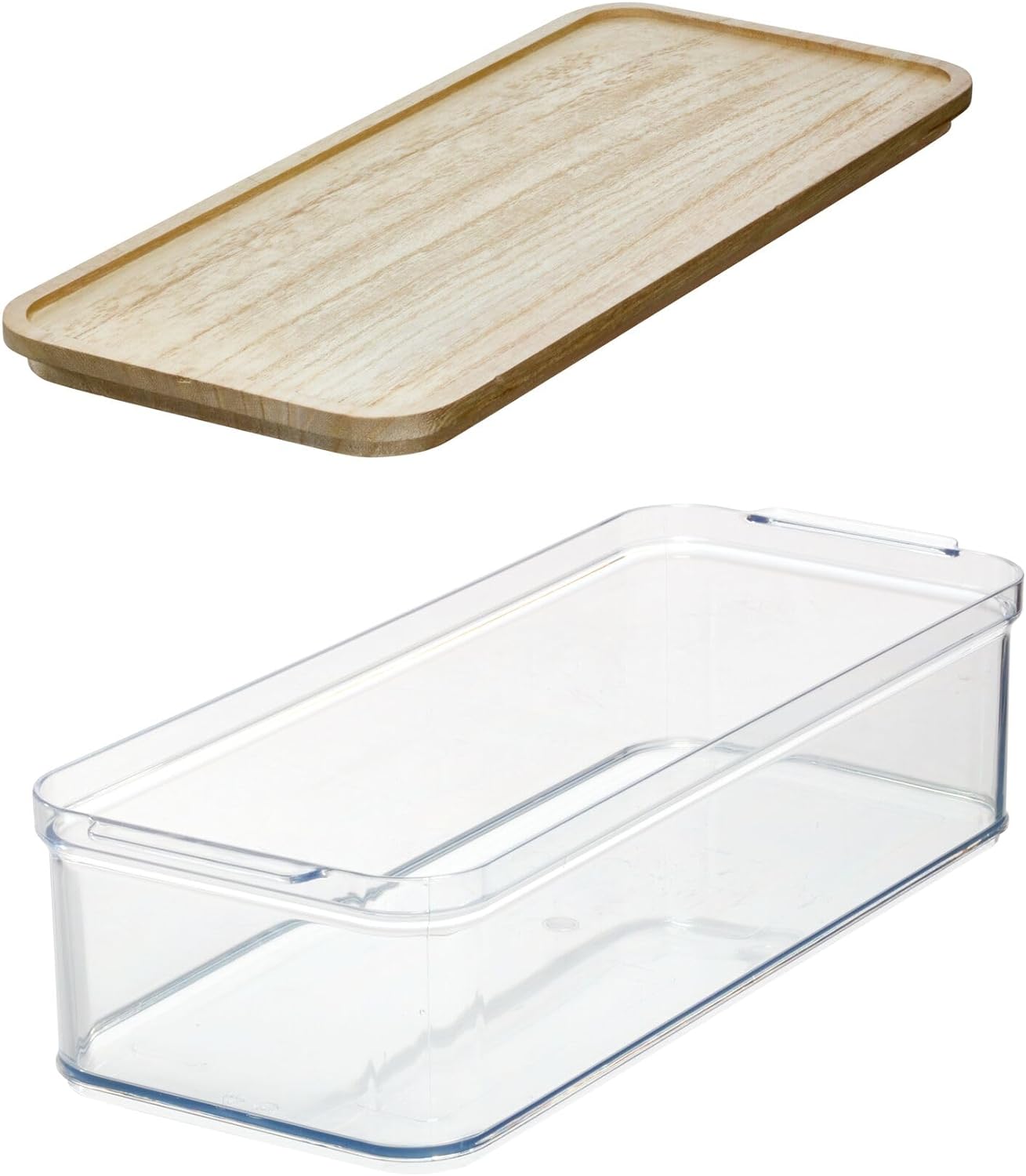 Crisp 6 x 14.5 Bin with Wood Lid Clear/Natural