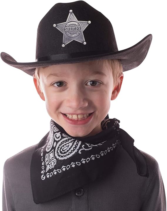 Jr. Cowboy Hat (Black) w/ Grey Sheriff Logo & Bandanna