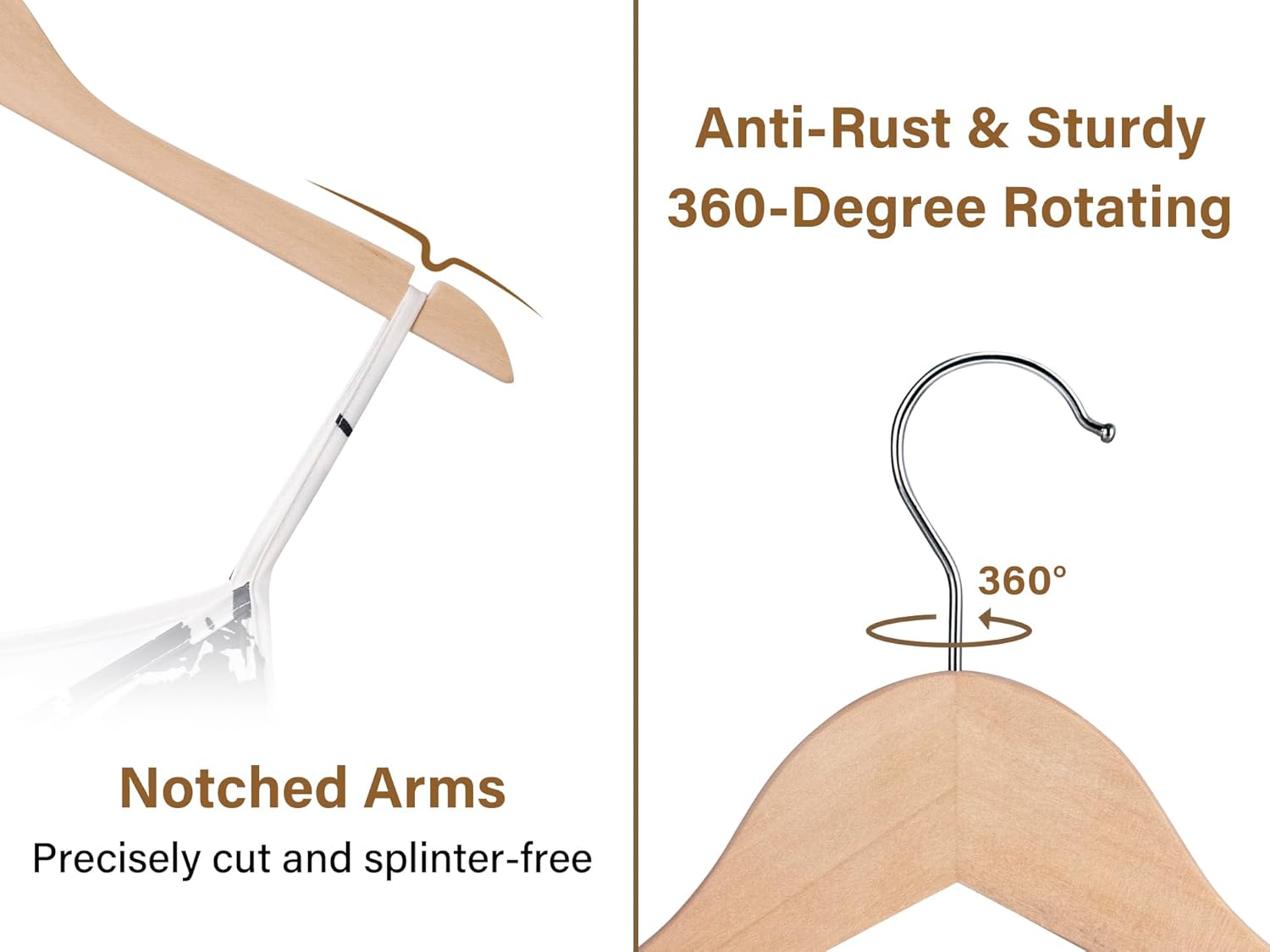 Glossy Natural/Chrome - S/10 Wood Shirt Hanger