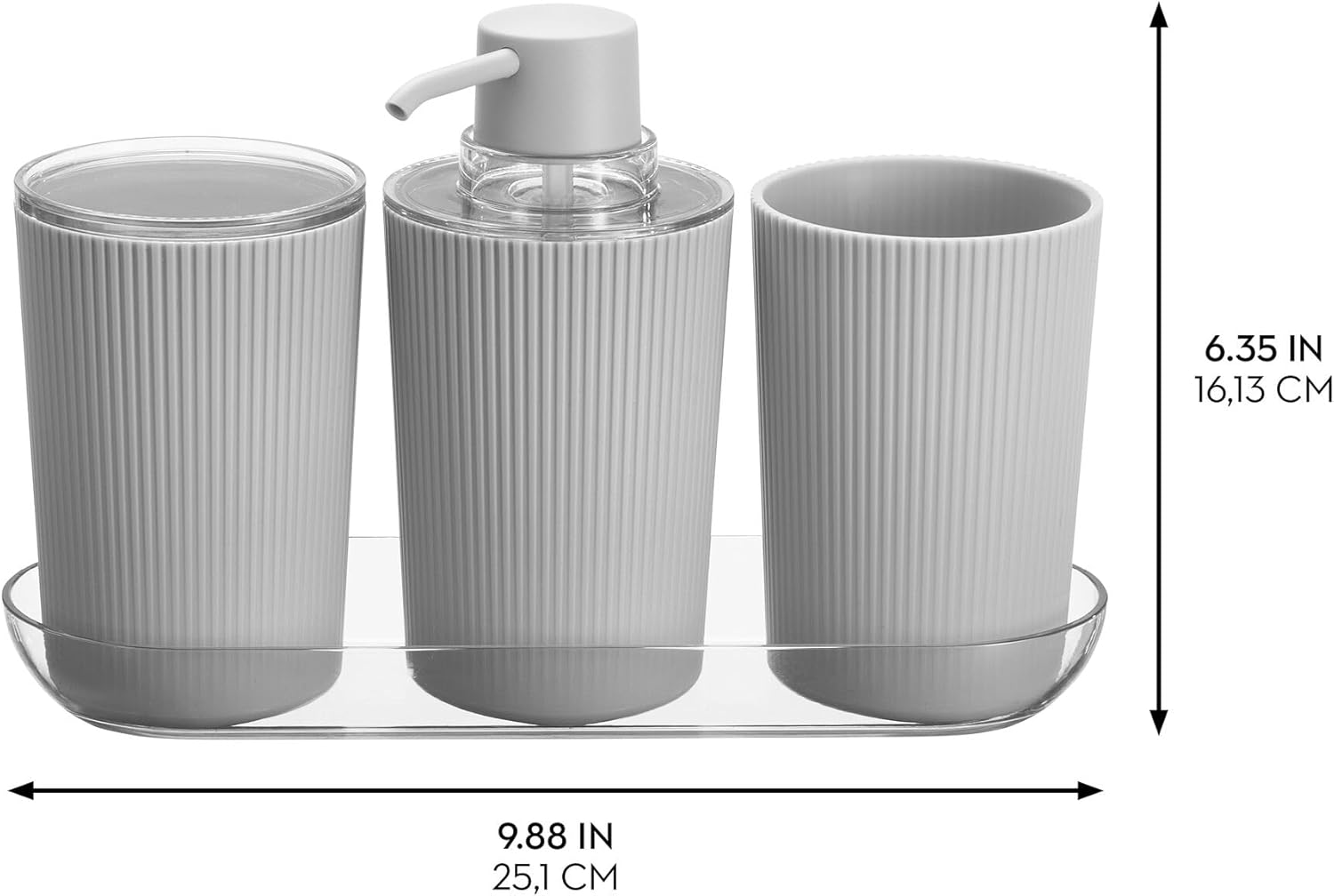 Fluted Soap Pump Set with Tray Grey/Clear