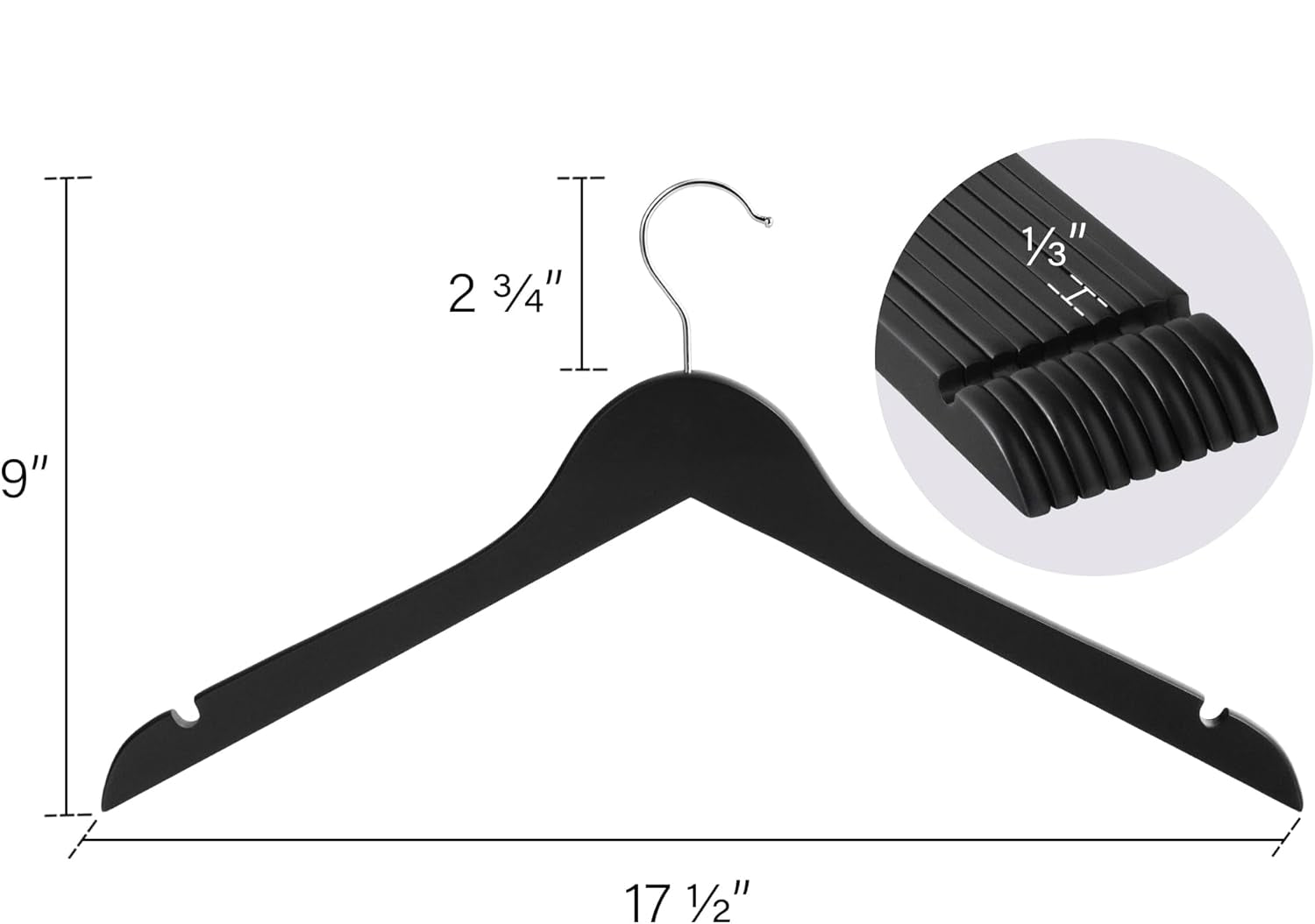 Matte Black/Chrome - S/5 Wood Shirt Hanger