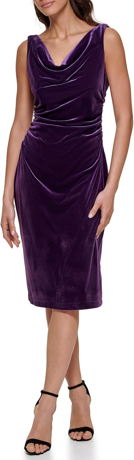 Cowl Neck Stretch Velvet Sheath Dress Eggplan - Kensie