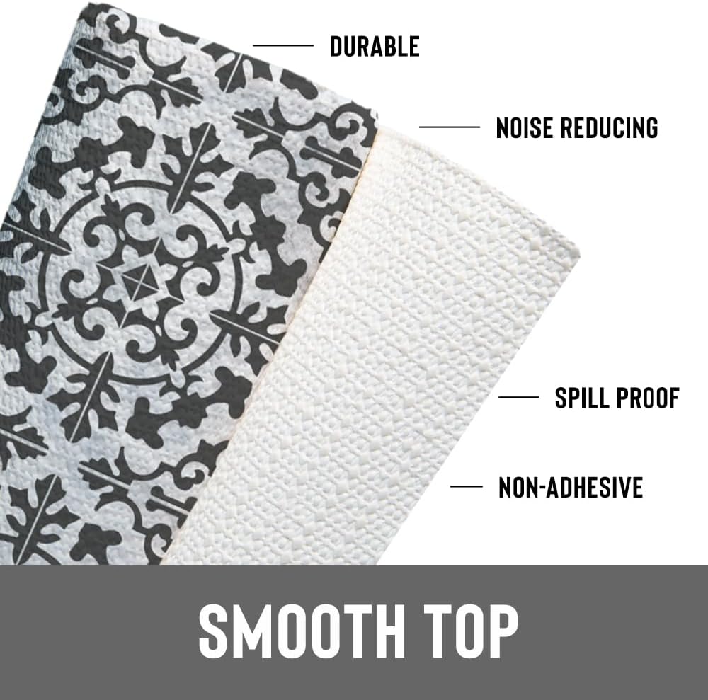 Grip Prints Non-Adhesive Shelf Liner, Carrara Tile Charcoal 12 in x 8ft