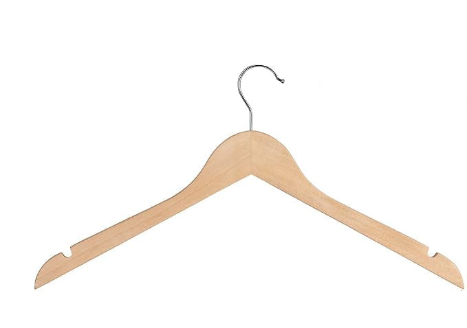 Glossy Natural/Chrome - S/10 Wood Shirt Hanger