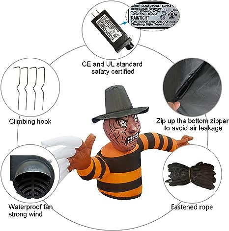 6.5 FT Long Inflatable Zombie Freddy Krueger