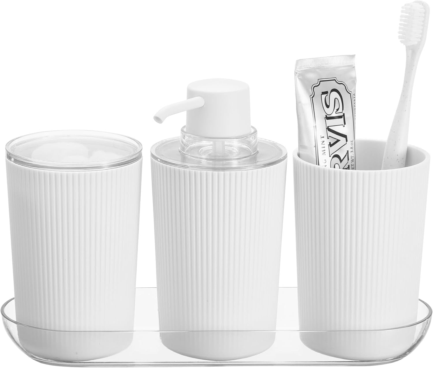 Fluted Soap Pump Set with Tray White/Clear