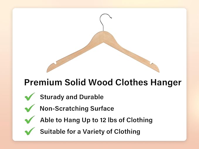 Glossy Natural/Chrome - S/10 Wood Shirt Hanger