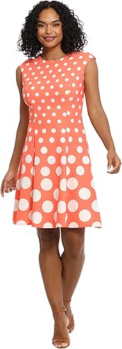 Cap Sleeve Polka Dot Short Dress Coral/White - London Times