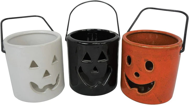 3" CERAMIC JACK O LANTERNS CANDLE HOLDERS