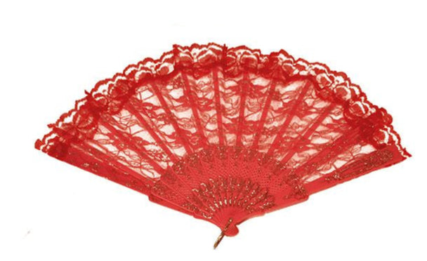 Lace Fan-9"-Red