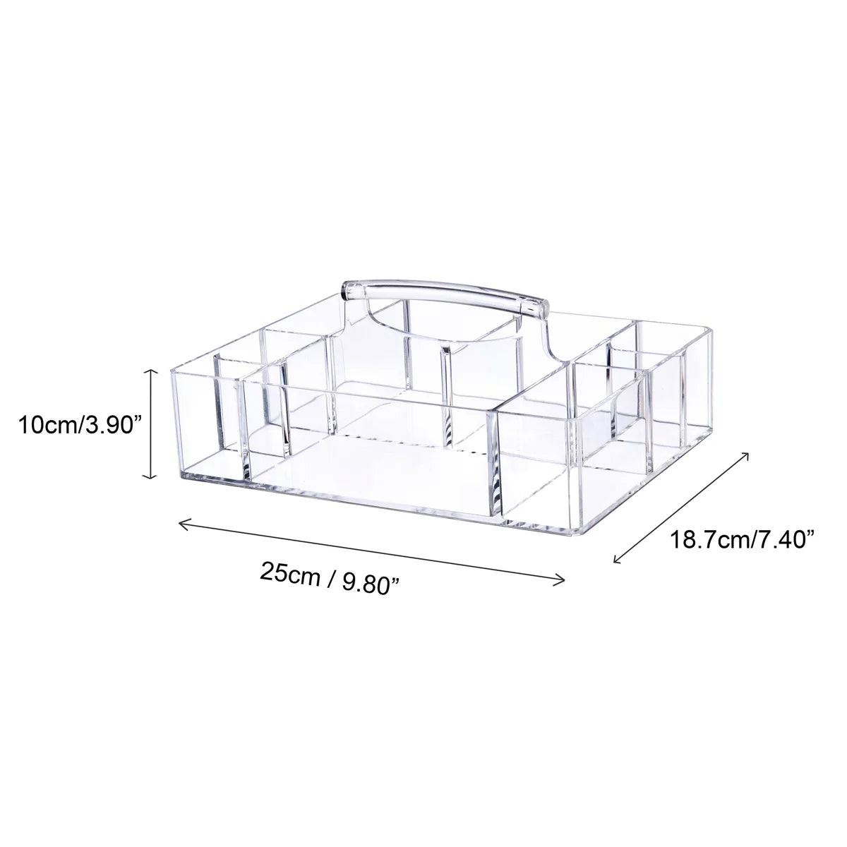 Clear - 9 Compartment Cosmetic Tray with Handle