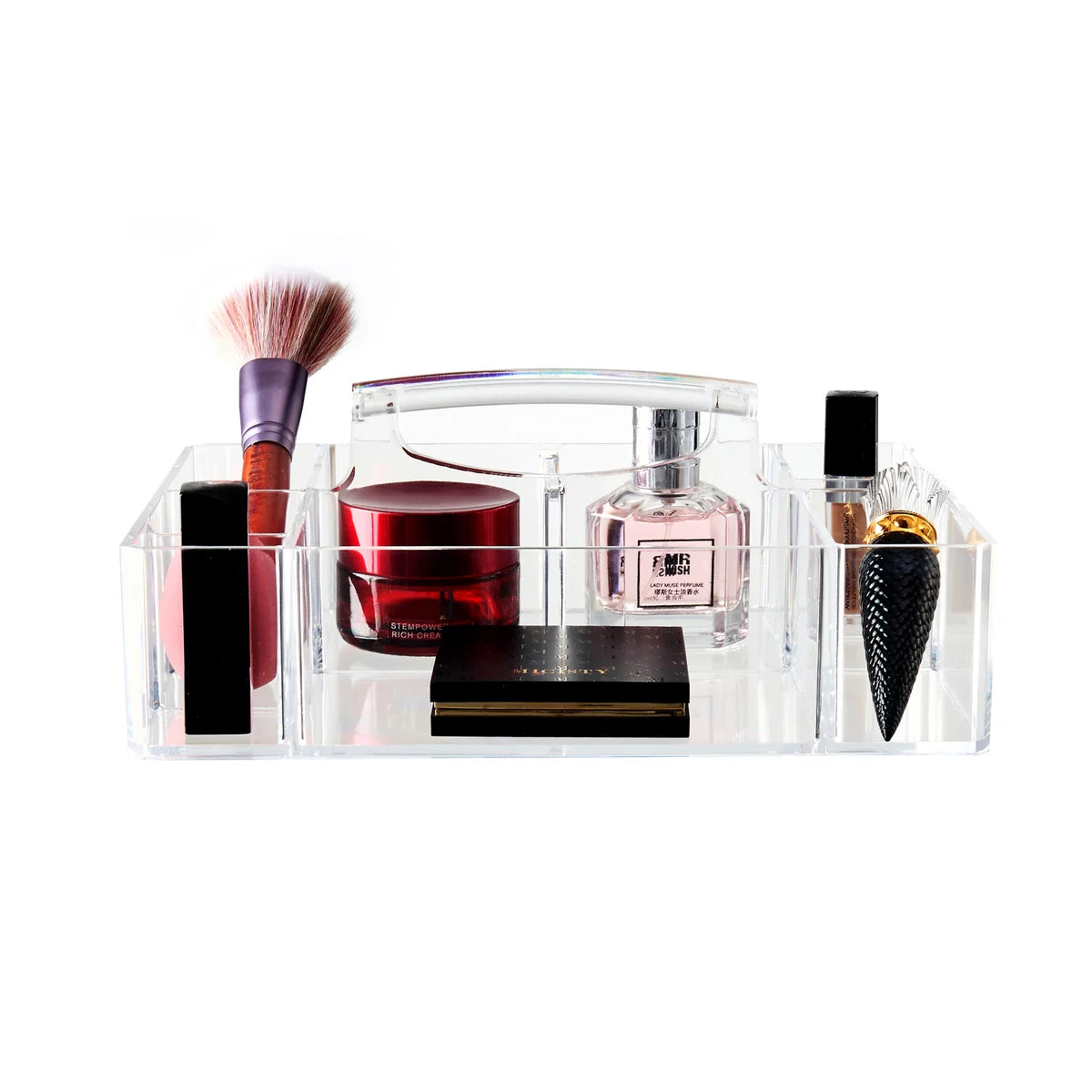 Clear - 9 Compartment Cosmetic Tray with Handle