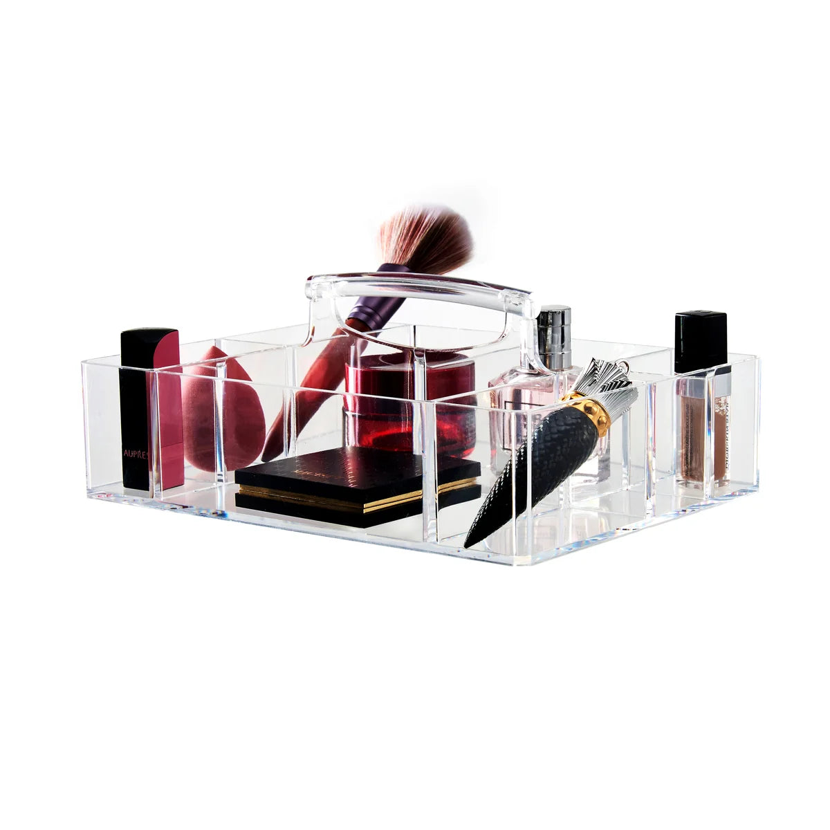Clear - 9 Compartment Cosmetic Tray with Handle