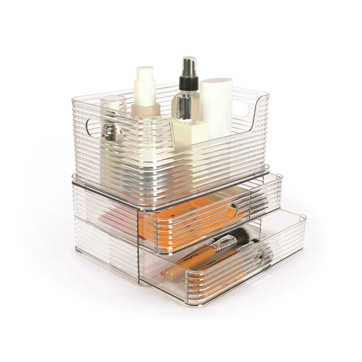 Clear - 2Pk Bin with/ Handles and 2 Drawer Organizer Set