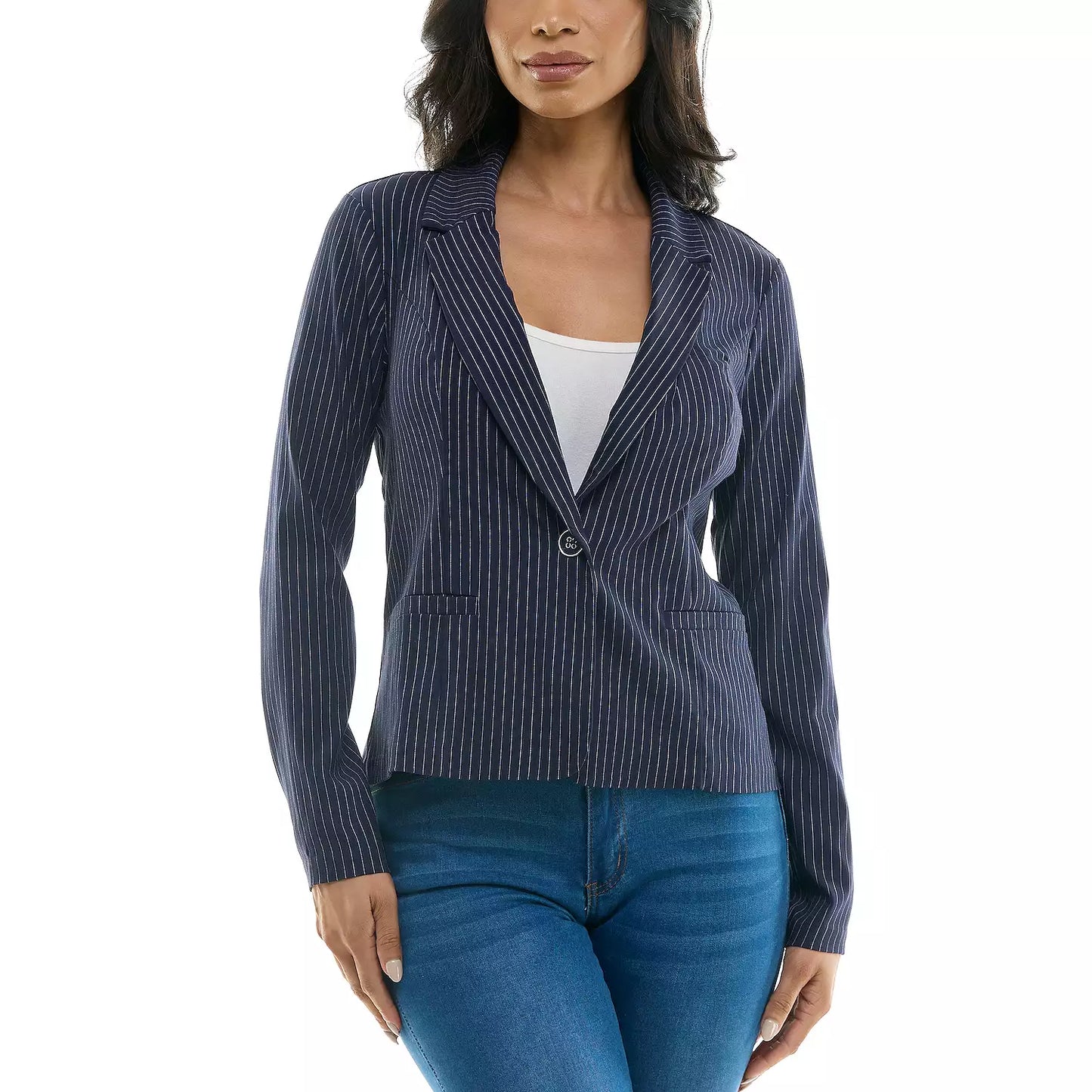 Cropped Stripe Blazer Navy/White - Nina Leonard