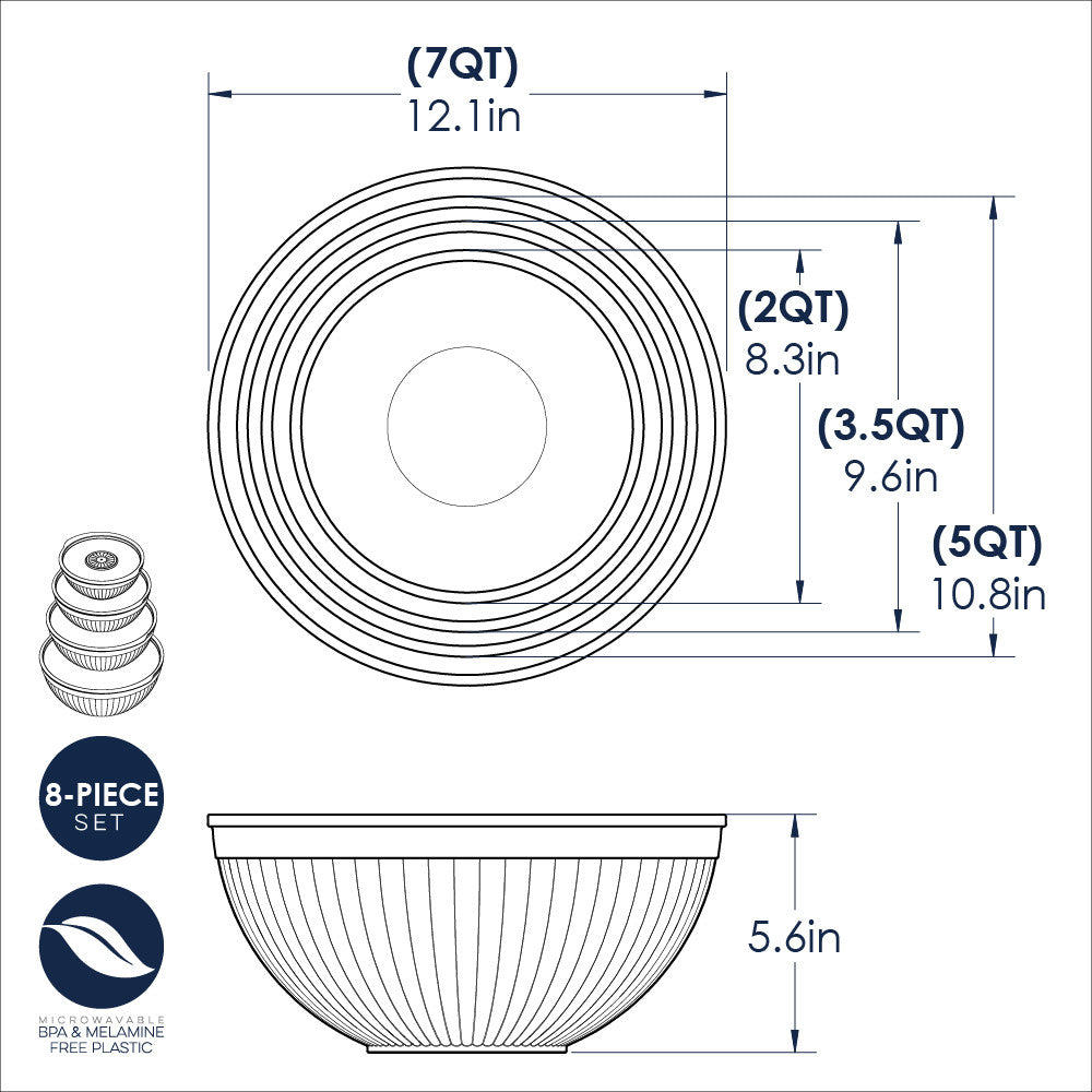 8 Piece Covered Bowl Set, White