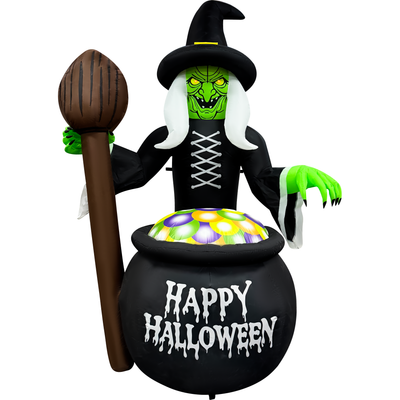Bruja inflable de 1,98 m con caldero ¡Feliz Halloween!