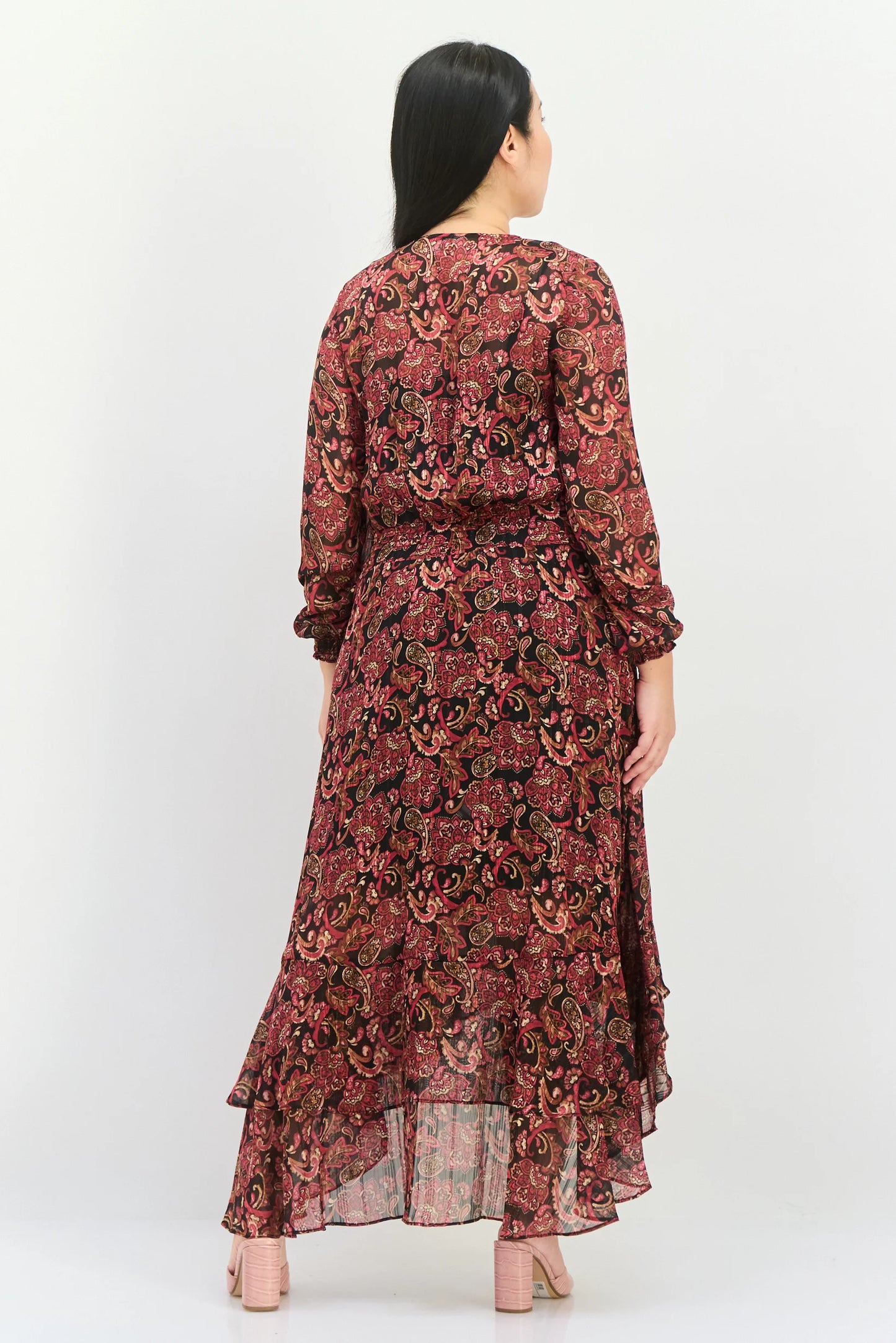 Paisley Pattern Midi Dress Pink Print - Nanette Lepore