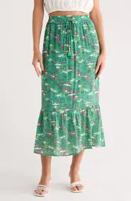 Printed Flounce Midi Skirt Green - Nanette Lepore