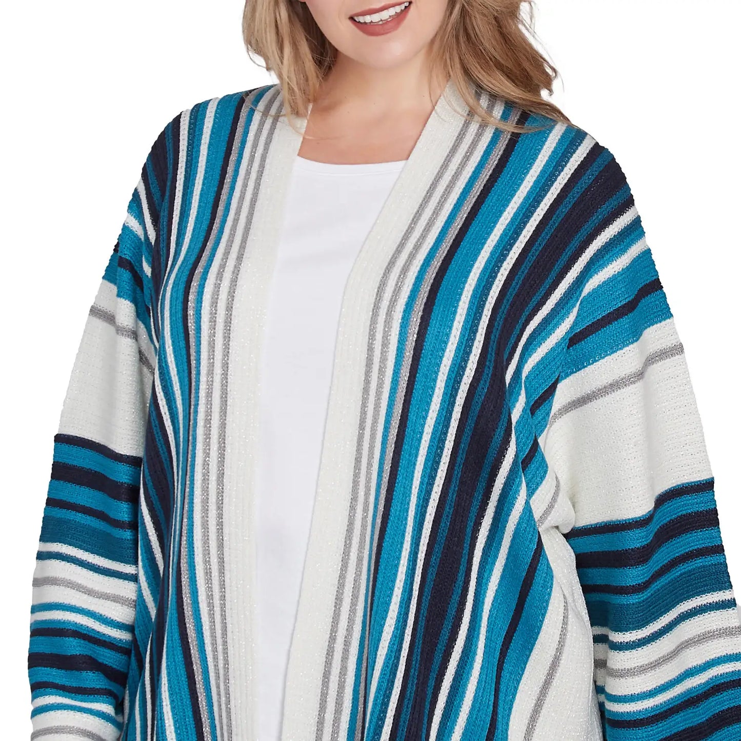 Plus Open Multi Stripe Cardigan Jade Multi - Ruby Rd