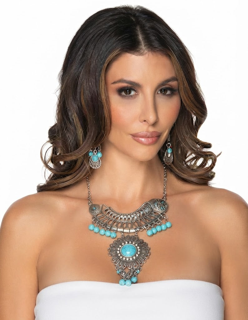 Turquoise & Silver Necklace & Earring Set