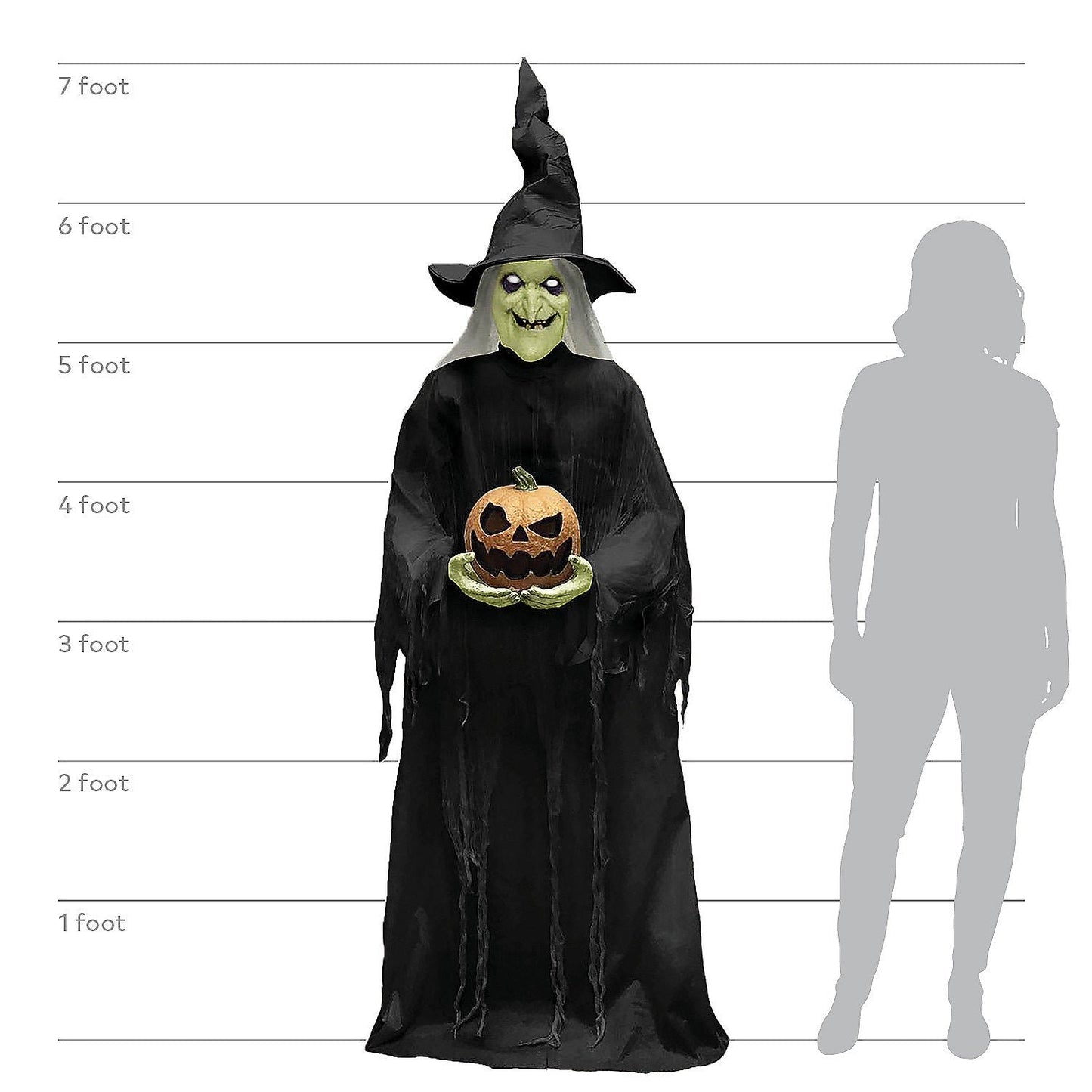 7 Ft. Animated Light-Up Green Witchy Witch Halloween Decoration