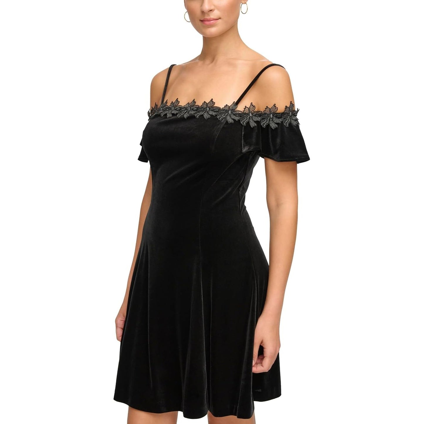 Velvet Off The Shoulder Mini Dress Black - Kensie