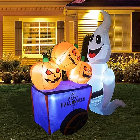 6FT Long Inflatable Ghost with Candy Cart