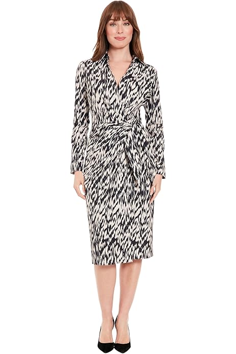 Faux Wrap Side Tie Long Sleeve Cream / Black