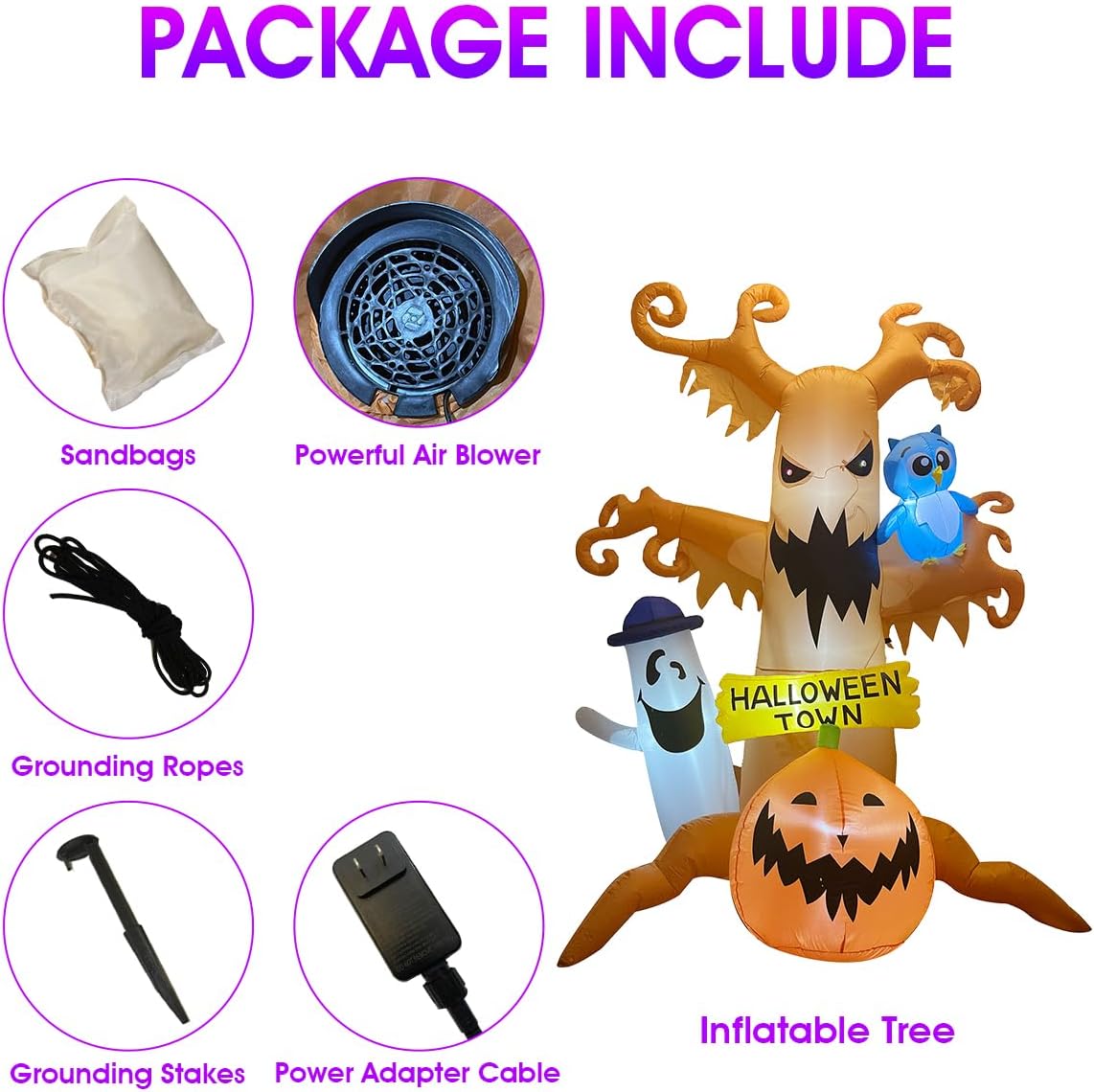 8 FT TALL Halloween Inflatables Outdoor Dead Tree with White Ghost