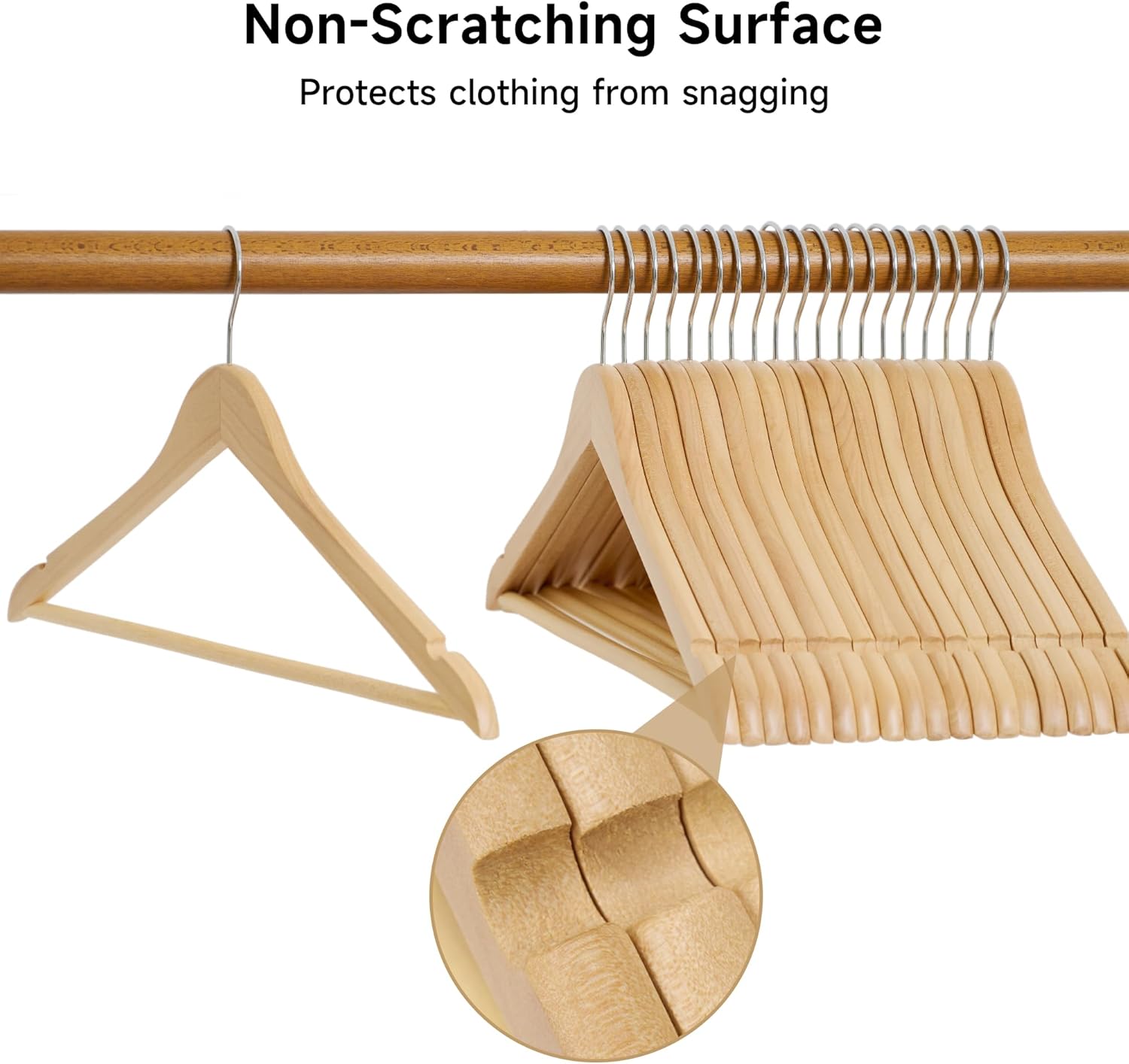 Glossy Natural/Chrome - S/5 Wood Suit Hanger w/ Bar
