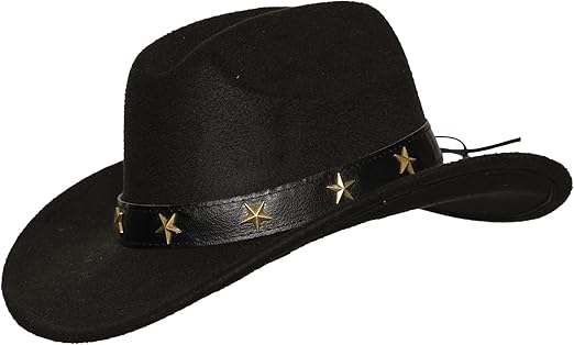 Cowboy Hat with Black Leather Band / Bronze Star Studs