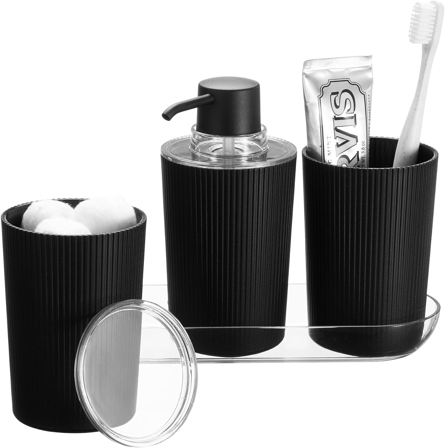 Fluted Soap Pump Set with Tray Black