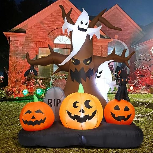 8 FT Tall Inflatables Dead Tree with White Ghosts & Pumpkins