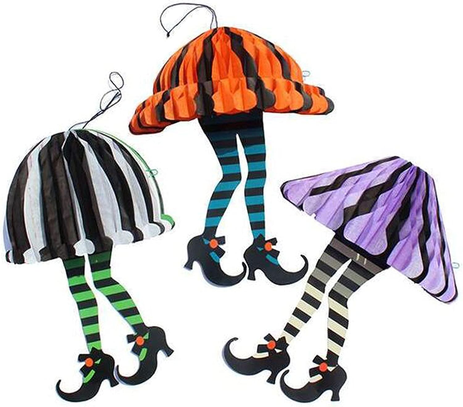 3 Piece Fold Up Honeycomb Paper Hanging Witch Legs Halloween Party Decorations