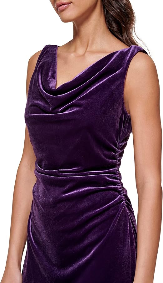 Cowl Neck Stretch Velvet Sheath Dress Eggplan - Kensie